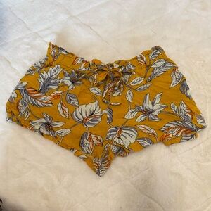Floral High Waist Shorts in Mustard Yellow